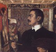 Franz von Stuck Self-Portrait at the Easel oil painting artist